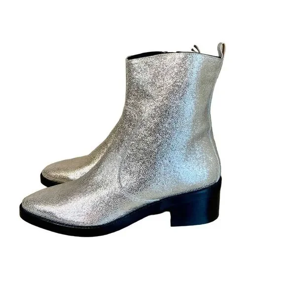 MIISTA LONDON Metallic Silver Boots 9 1/2. Runs small! Likely fit like an 8 1/2. - Picture 2 of 12